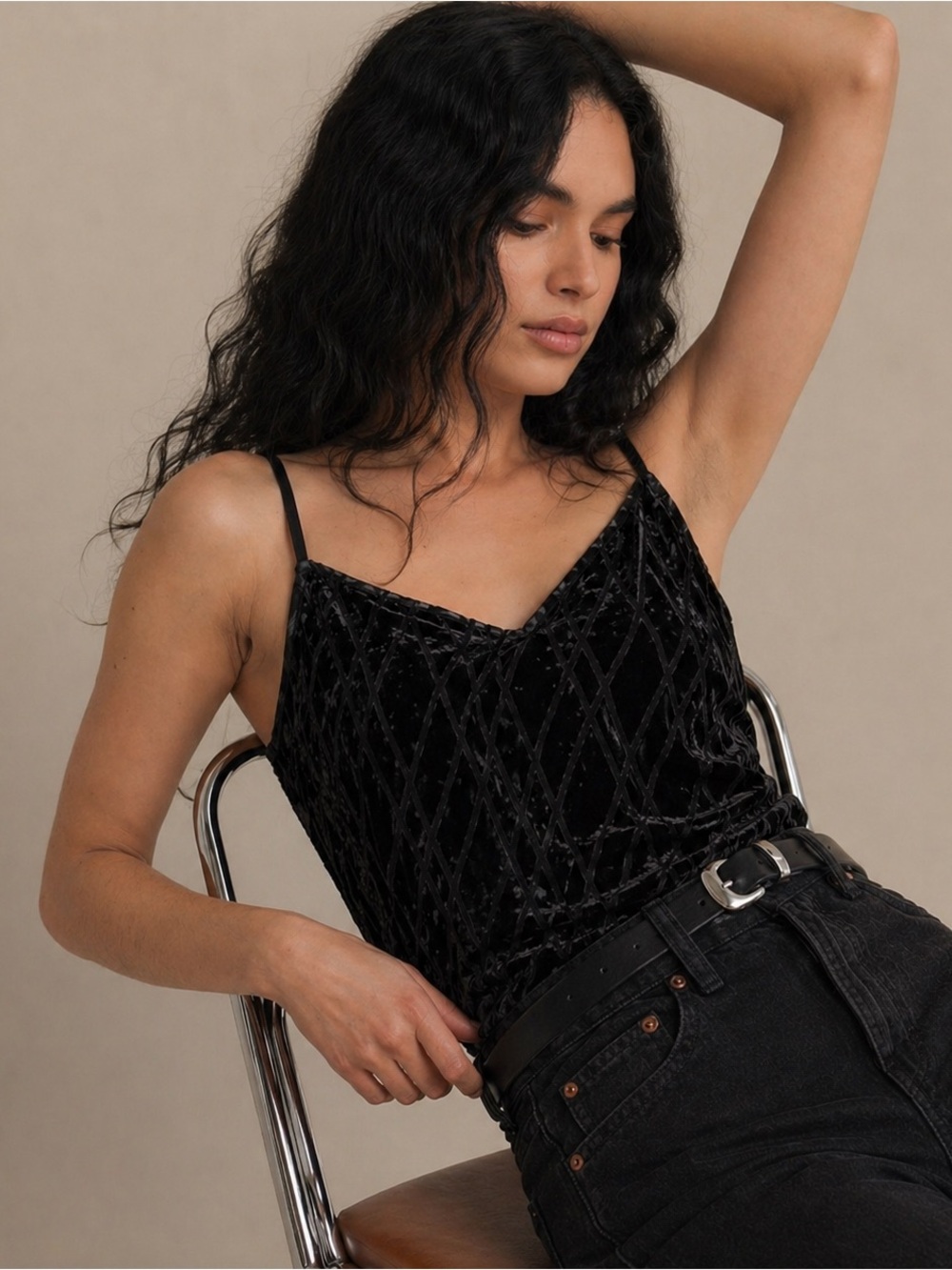 Ann Taylor Black Velvet Camisole M Sheer Adjustable Lined Tank Witchy Romantic